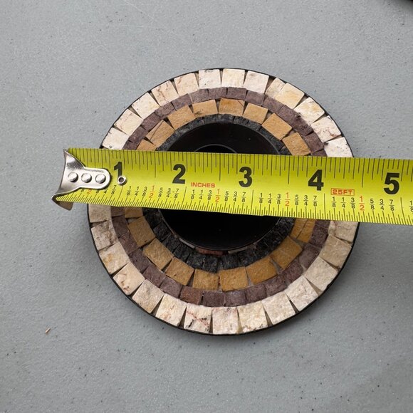 Vintage Mosaic Candle Sticks Black Metal Natural stone Made in Israel - Picture 6 of 8